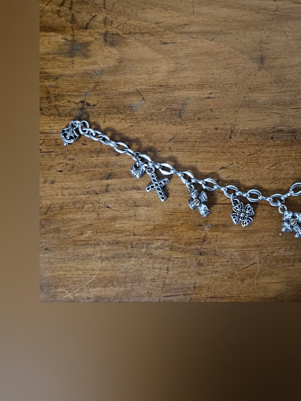 Brighton Silver Charm Bracelet with Cross & Floral Pendants